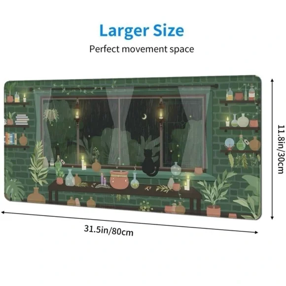 Desk Mat Cute Kawaii Green Plant Mouse Pad Large Gaming Desk Pad, - Picture 2 of 2